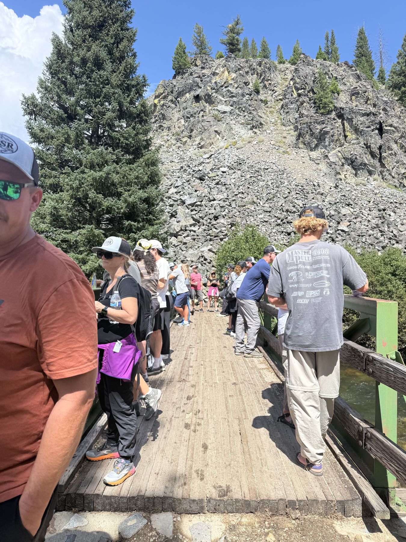 The group filing across Marsh Creek Bridge